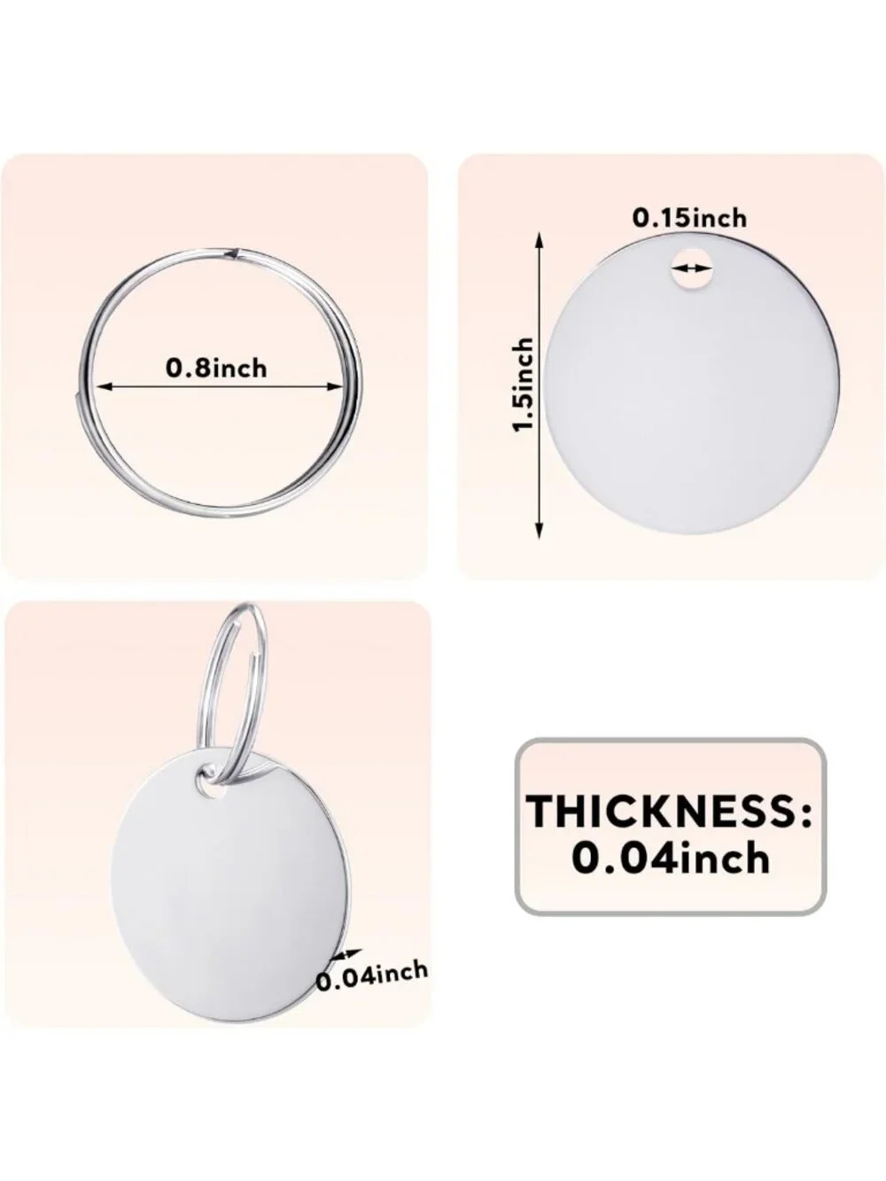200 Pcs Silver Stainless Steel Engraving Blanks - 1.5'' Dog Tags for Crafts
